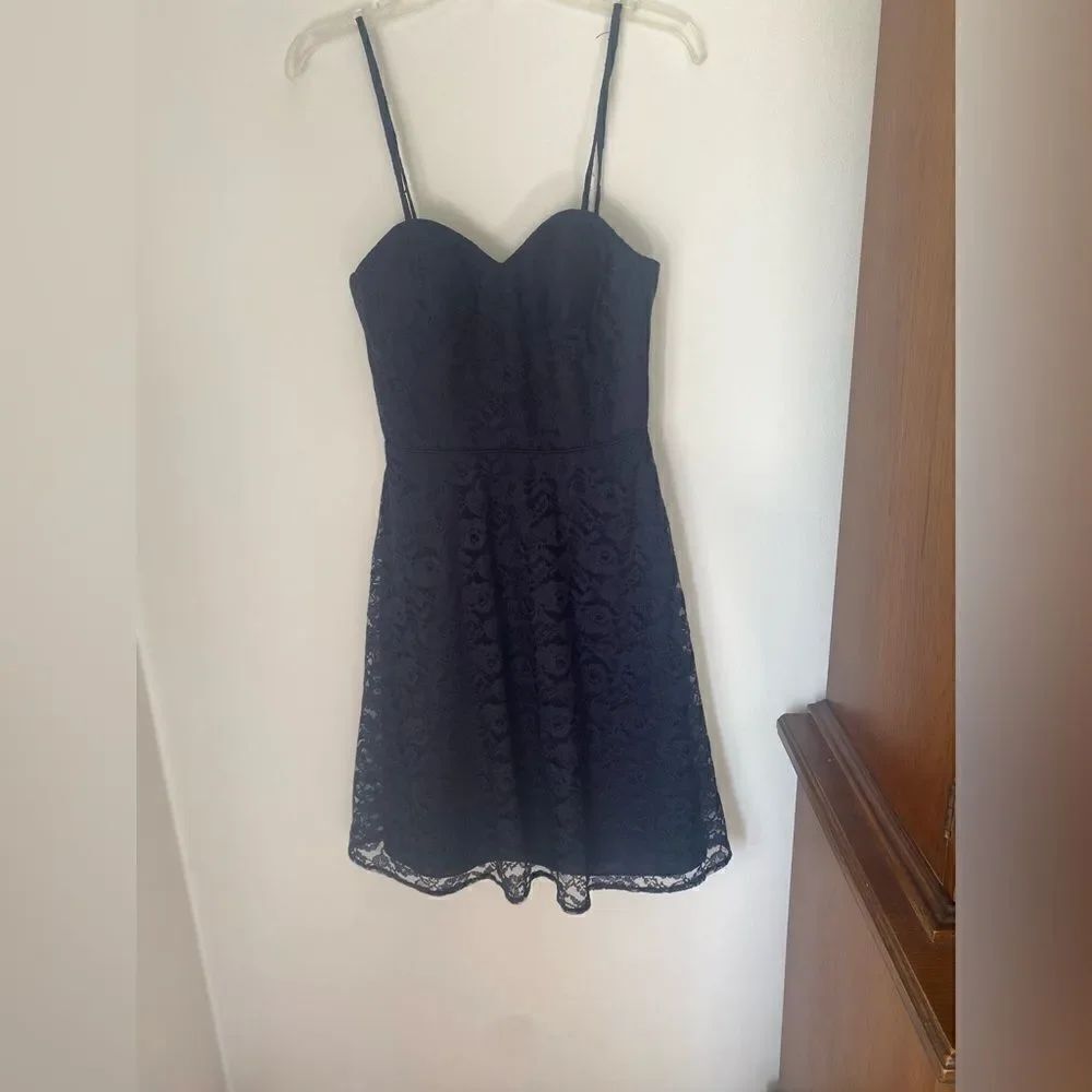 Wtoo Watters Navy Lace Sweetheart Spaghetti Strap Dress Size 4